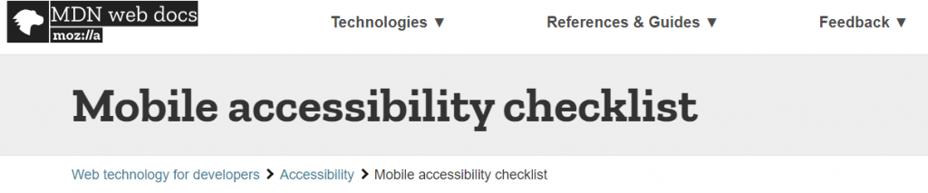 Mobile Accessibility Checklist - homepage
