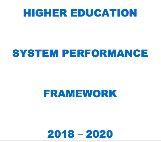 A snapshot of the front cover for the Higher Education System Performance Framework in Ireland 2018-2020