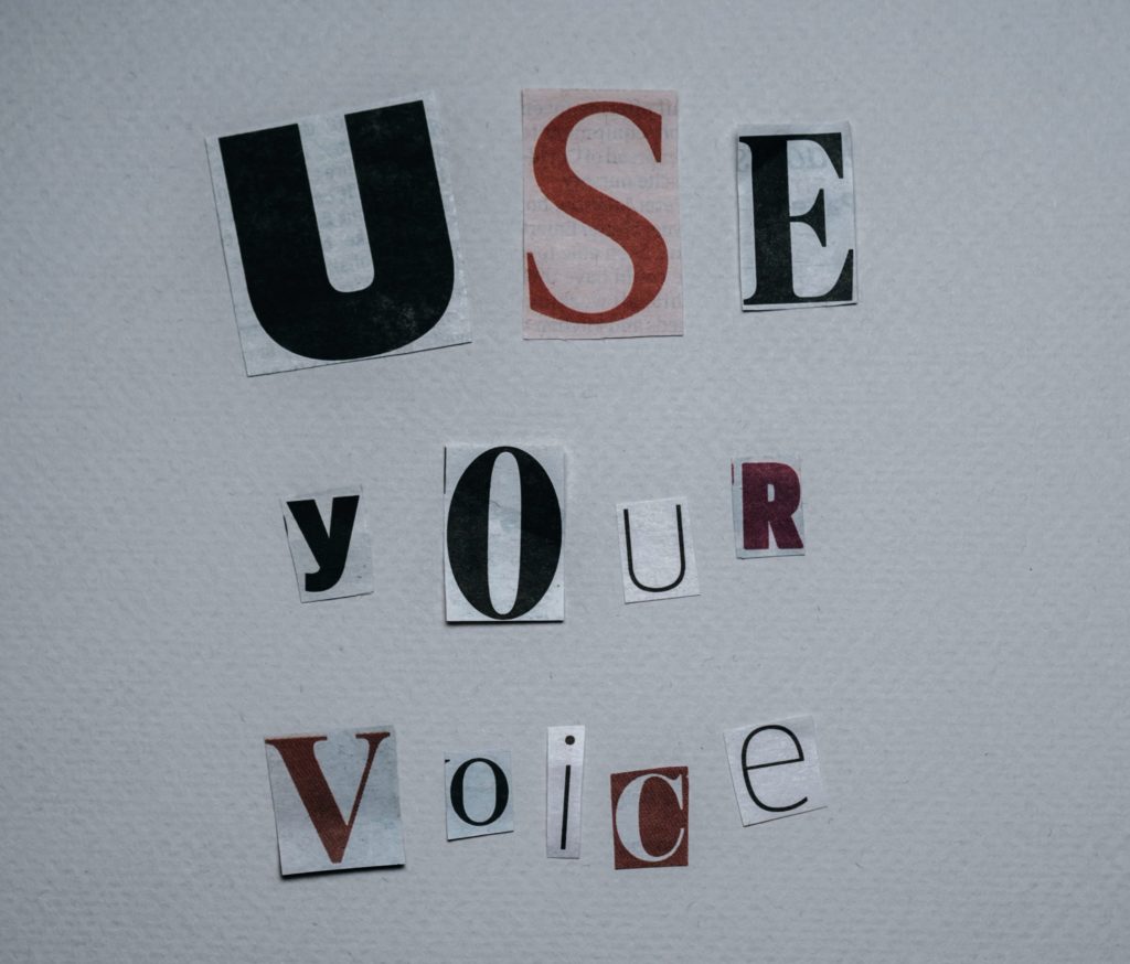 cut out letters say use your voice