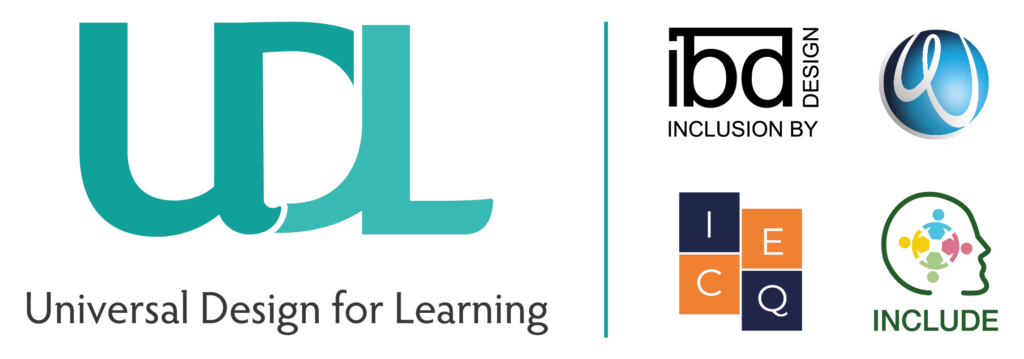Logo reads UDL Universal Design for Learning beside logos for IBD, University of Worcester, ICEQ, and INCLUDE